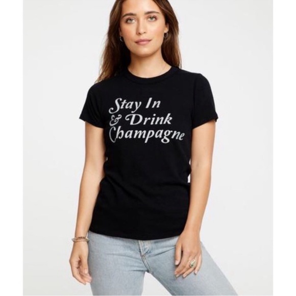 Chaser “Stay In & Drink Champagne” Graphic Tee Size Medium (Never Worn) - Picture 1 of 5